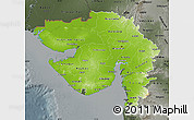 Physical Map of Gujarat, darken, semi-desaturated