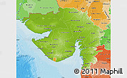 Physical Map of Gujarat, political shades outside