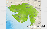 Physical Map of Gujarat, shaded relief outside