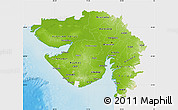 Physical Map of Gujarat, single color outside