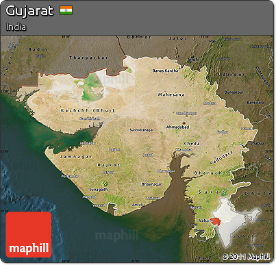 Satellite Map of Gujarat, darken