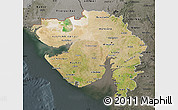Satellite Map of Gujarat, darken, semi-desaturated