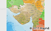 Satellite Map of Gujarat, political shades outside