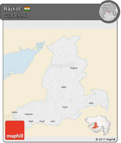 Classic Style 3D Map of Rajkot, single color outside