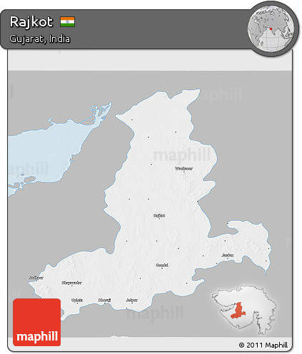 Gray 3D Map of Rajkot, single color outside