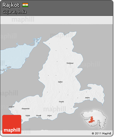 Gray 3D Map of Rajkot, single color outside