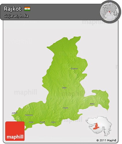 Physical 3D Map of Rajkot, cropped outside