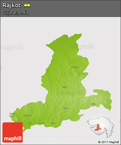 Physical 3D Map of Rajkot, cropped outside