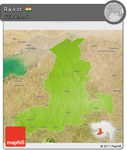 Physical 3D Map of Rajkot, satellite outside