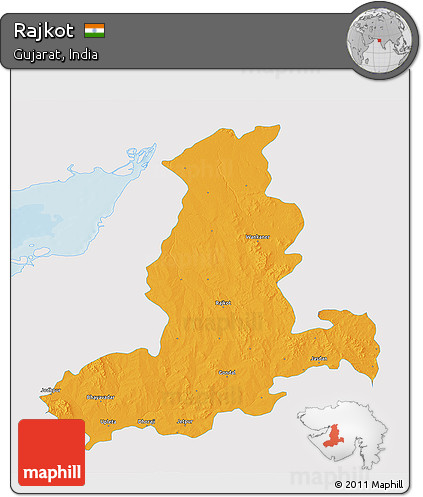 Political 3D Map of Rajkot, single color outside