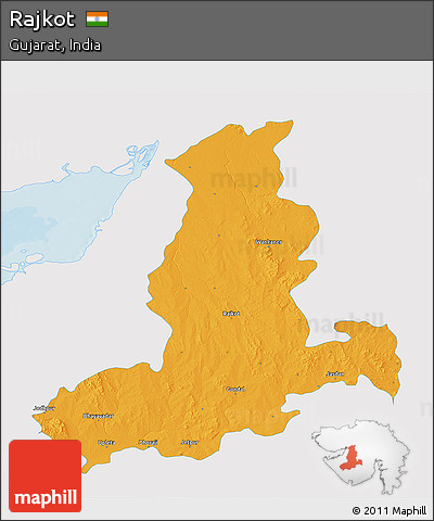 Political 3D Map of Rajkot, single color outside