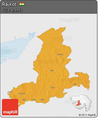 Political 3D Map of Rajkot, single color outside