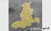 Satellite 3D Map of Rajkot, darken, desaturated
