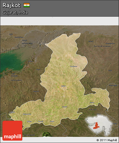 Satellite 3D Map of Rajkot, darken