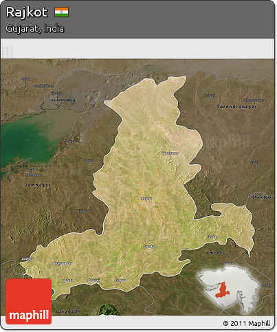 Satellite 3D Map of Rajkot, darken
