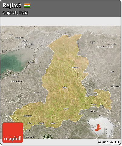 Satellite 3D Map of Rajkot, semi-desaturated