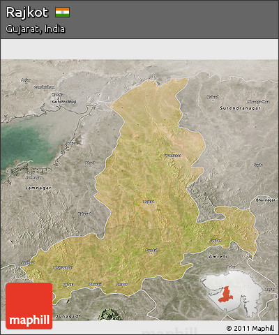 Satellite 3D Map of Rajkot, semi-desaturated