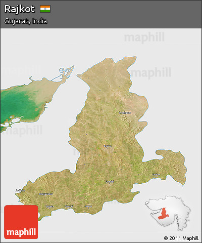 Satellite 3D Map of Rajkot, single color outside
