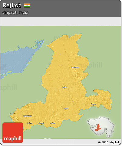 Savanna Style 3D Map of Rajkot, single color outside