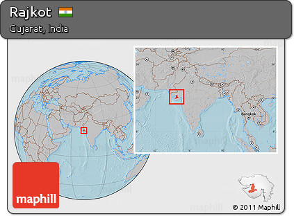 Gray Location Map of Rajkot, within the entire country, hill shading