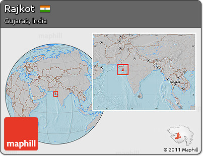 Gray Location Map of Rajkot, within the entire country, hill shading