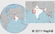 Gray Location Map of Rajkot, highlighted country, within the entire country, hill shading