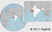 Gray Location Map of Rajkot, highlighted country, highlighted parent region, within the entire country, hill shading