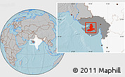 Gray Location Map of Rajkot, highlighted country, highlighted parent region, hill shading