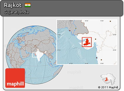 Gray Location Map of Rajkot, highlighted country, hill shading