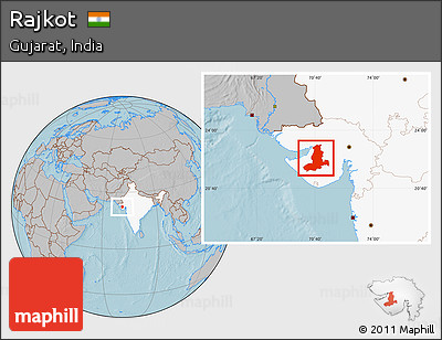 Gray Location Map of Rajkot, highlighted country, hill shading