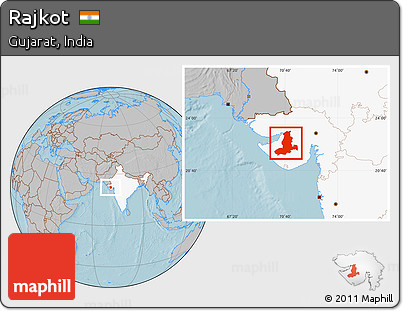 Gray Location Map of Rajkot, highlighted country, hill shading
