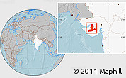 Gray Location Map of Rajkot, highlighted country, hill shading