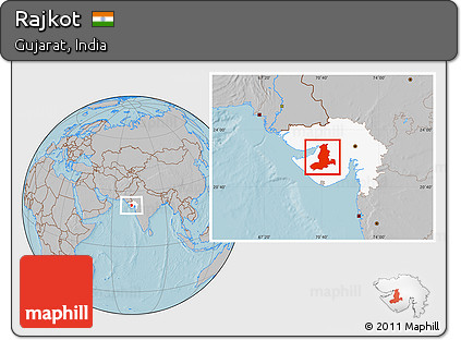Gray Location Map of Rajkot, highlighted parent region, hill shading