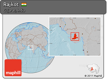 Gray Location Map of Rajkot, hill shading