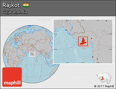 Gray Location Map of Rajkot, hill shading