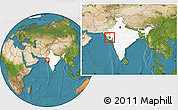 Satellite Location Map of Rajkot, highlighted country, within the entire country