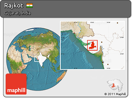 Satellite Location Map of Rajkot, highlighted country