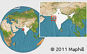Satellite Location Map of Rajkot, highlighted country, highlighted parent region, within the entire country