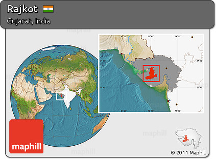 Satellite Location Map of Rajkot, highlighted country, highlighted parent region