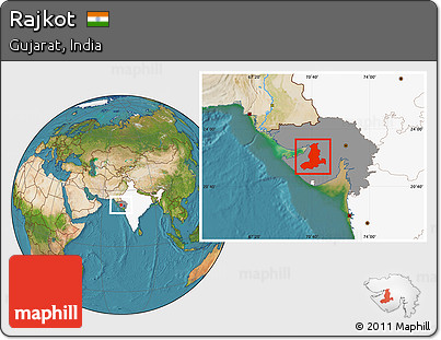 Satellite Location Map of Rajkot, highlighted country, highlighted parent region