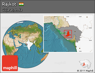 Satellite Location Map of Rajkot, highlighted country, highlighted parent region