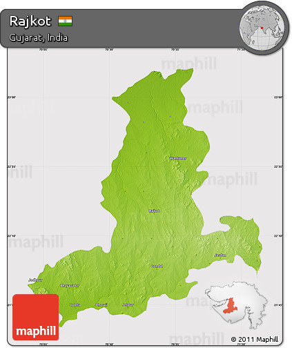 Physical Map of Rajkot, cropped outside