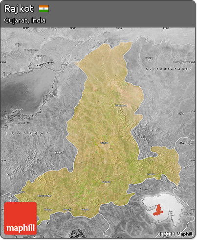 Satellite Map of Rajkot, desaturated