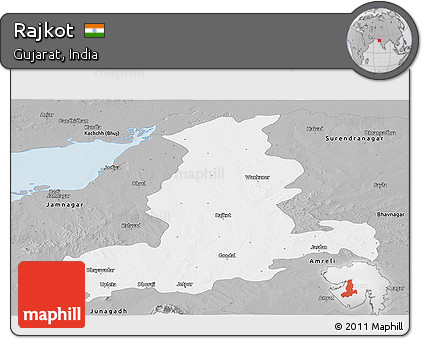 Gray Panoramic Map of Rajkot
