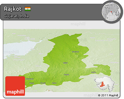 Physical Panoramic Map of Rajkot, lighten