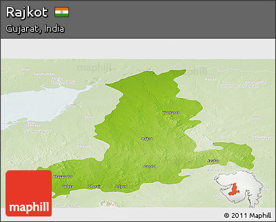 Physical Panoramic Map of Rajkot, lighten