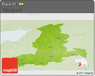 Physical Panoramic Map of Rajkot, lighten