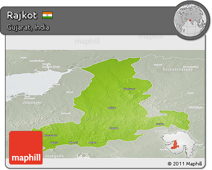 Physical Panoramic Map of Rajkot, lighten, semi-desaturated