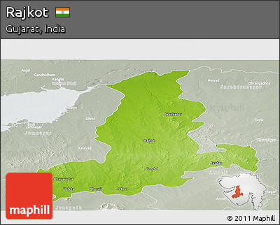 Physical Panoramic Map of Rajkot, lighten, semi-desaturated
