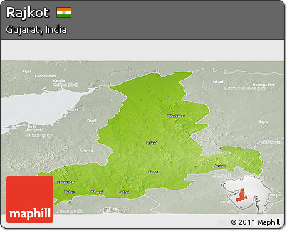 Physical Panoramic Map of Rajkot, lighten, semi-desaturated